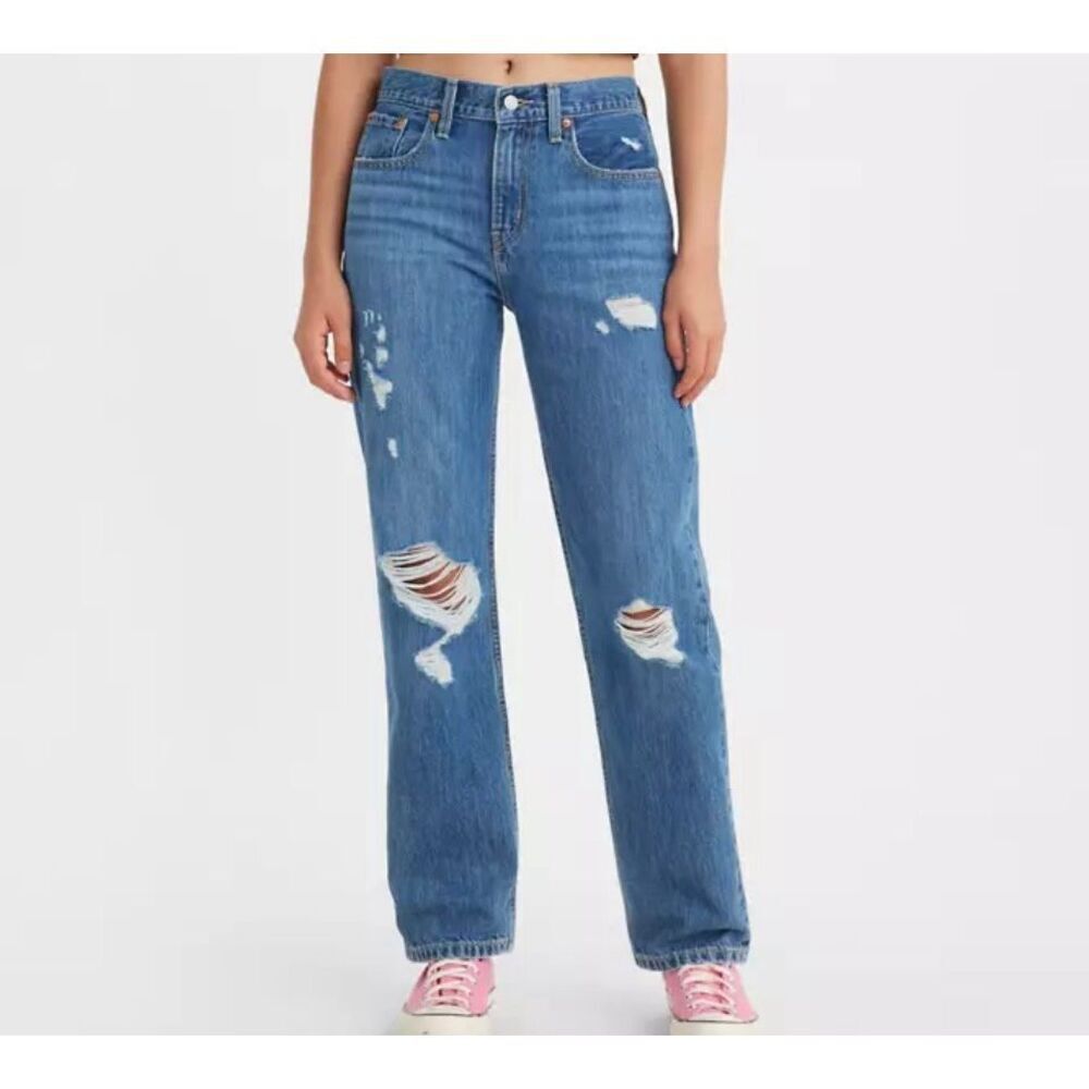 Levi’s low pro straight distressed dark wash jeans 27